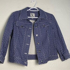 LG Cropped Denim CollarJean Jacket Womens Sz 10 Navy/White Layering Open Front